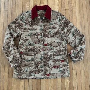 🔥 Vintage Lauren Ralph Lauren Barn Coat Size M Red  Corduroy Collar Chore Ranch